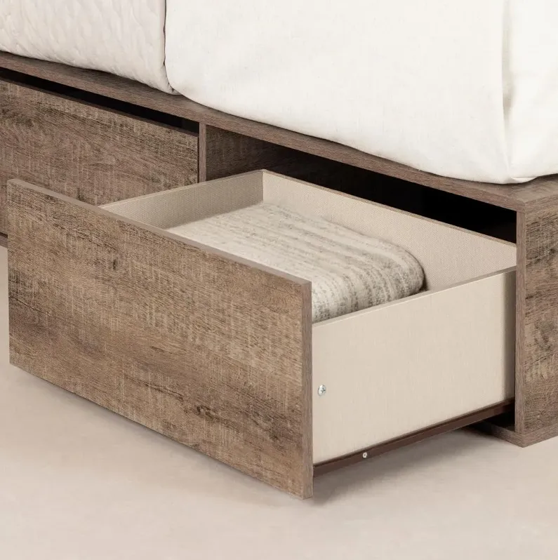 Fusion Weathered Oak Queen Platform Bed with Six Drawers for...