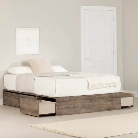 Fusion Weathered Oak Queen Platform Bed with Six Drawers for...
