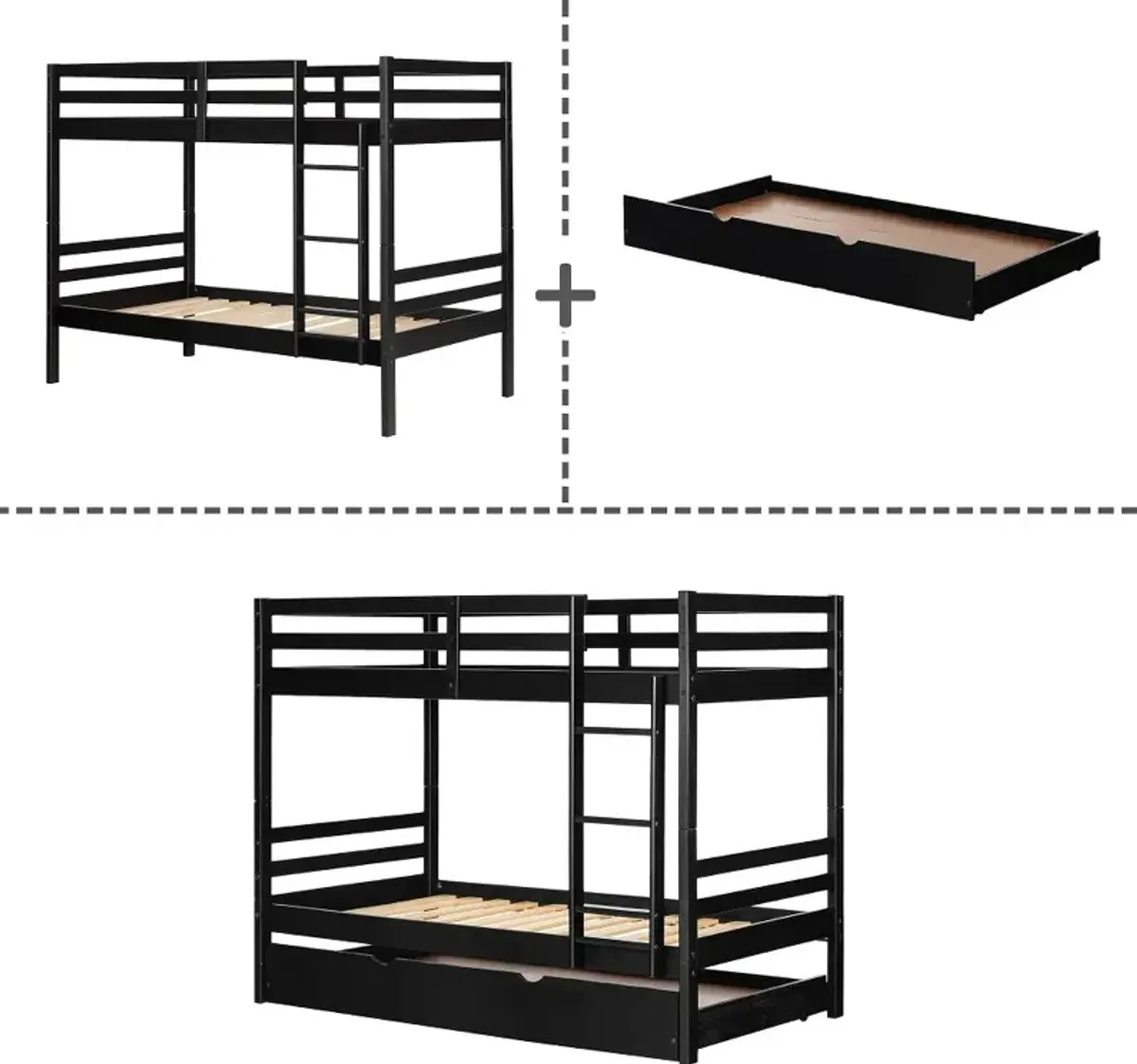 Fakto Black Twin Bunk Beds with Trundle - South Shore