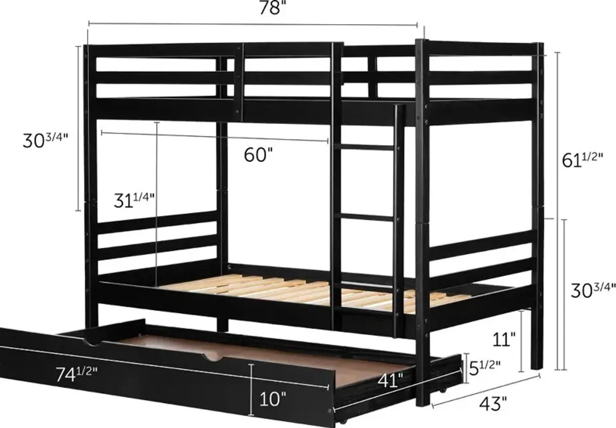 Fakto Black Twin Bunk Beds with Trundle - South Shore