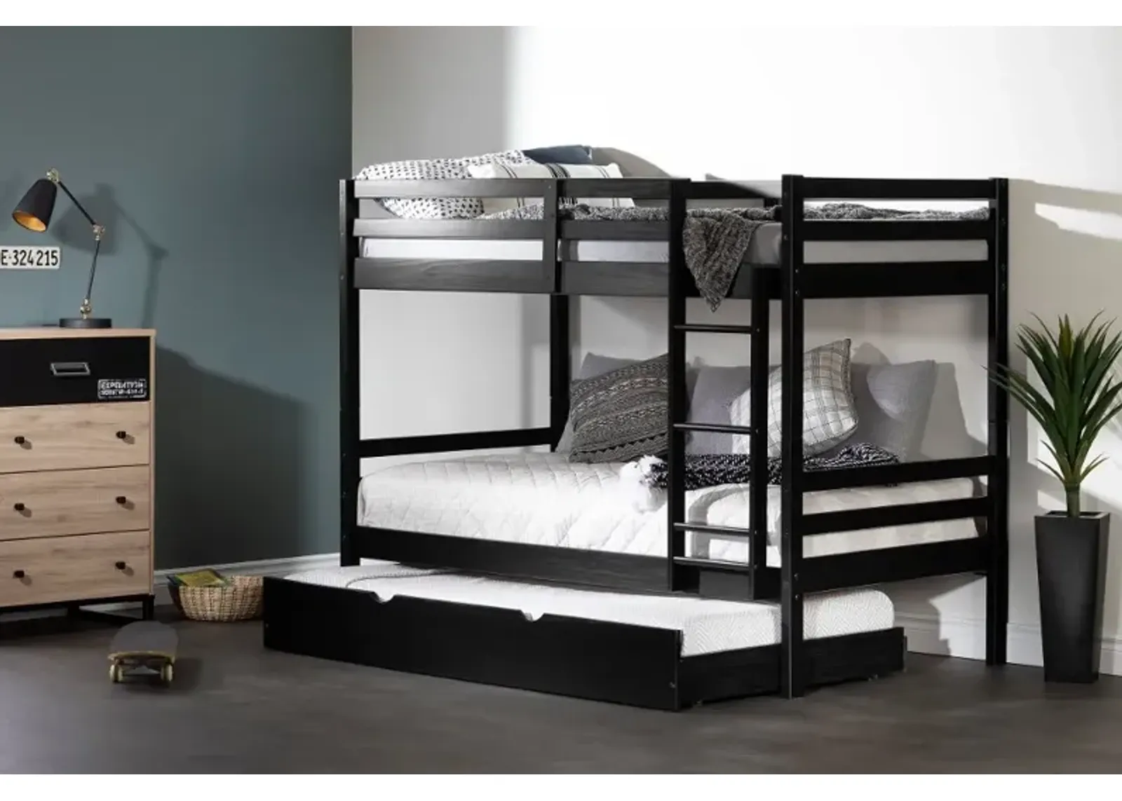 Fakto Black Twin Bunk Beds with Trundle - South Shore