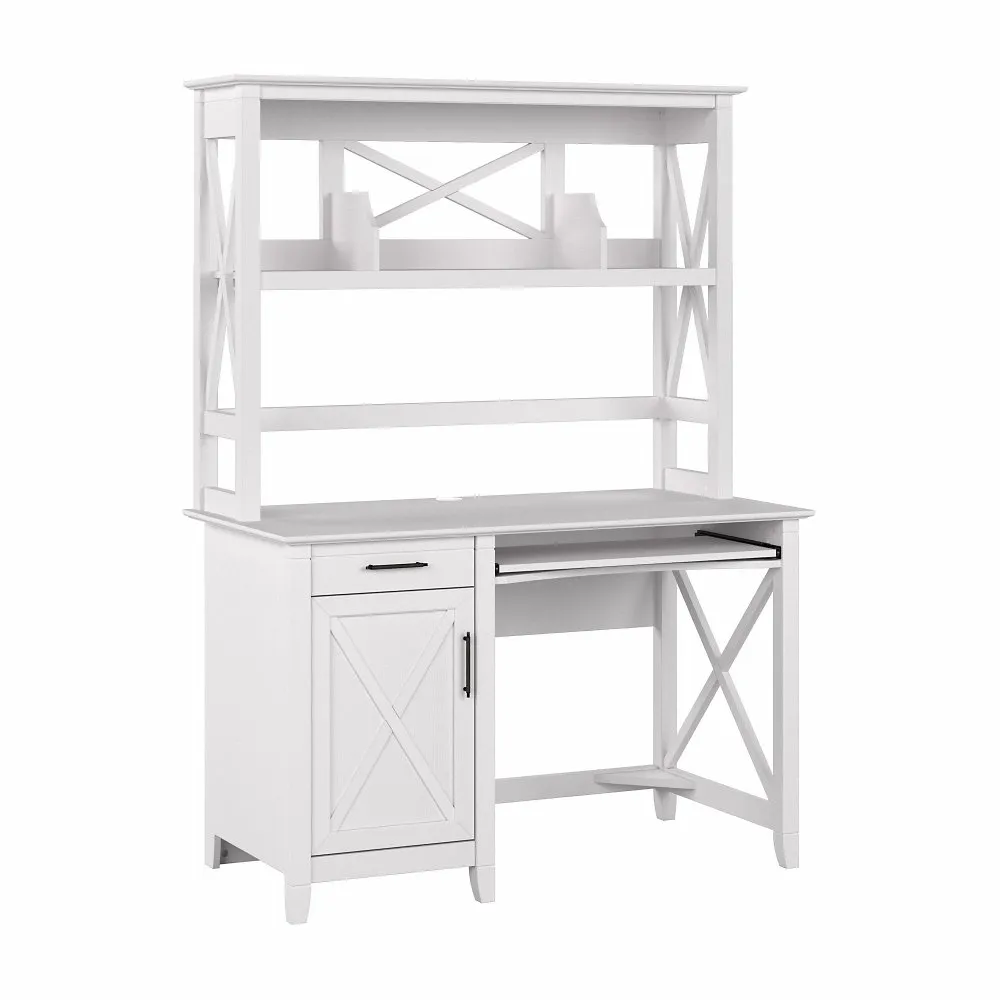 Key West White Oak 48 Inch Desk and Hutch - Bush Furniture