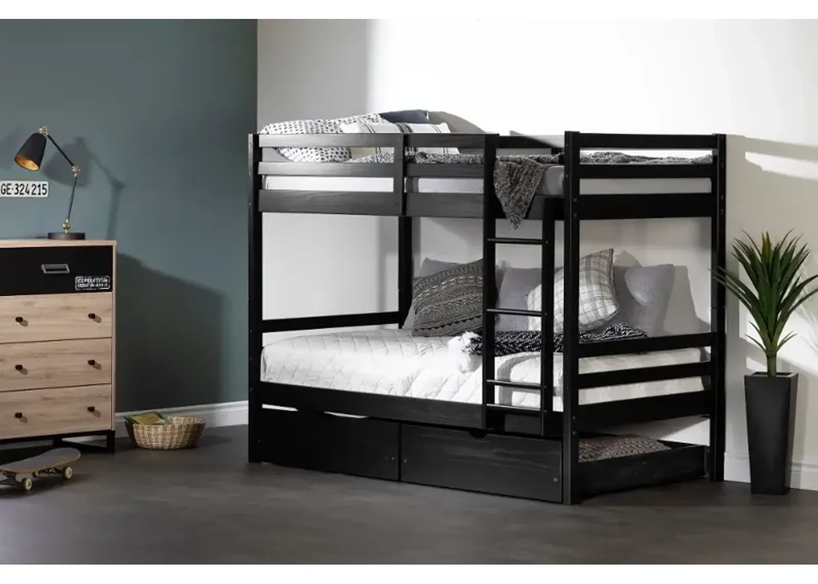 Fakto Black Twin Bunk Beds with Drawers - South Shore