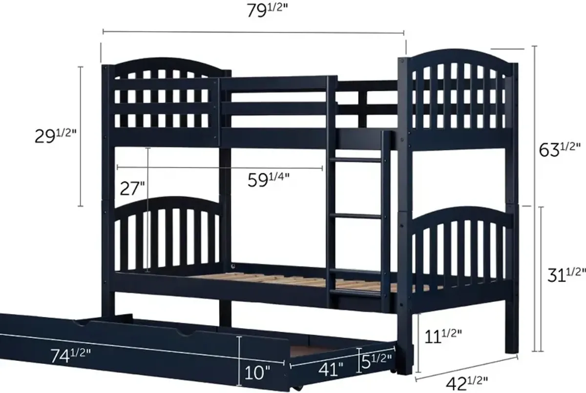 Asten Blue Twin Bunk with Trundle