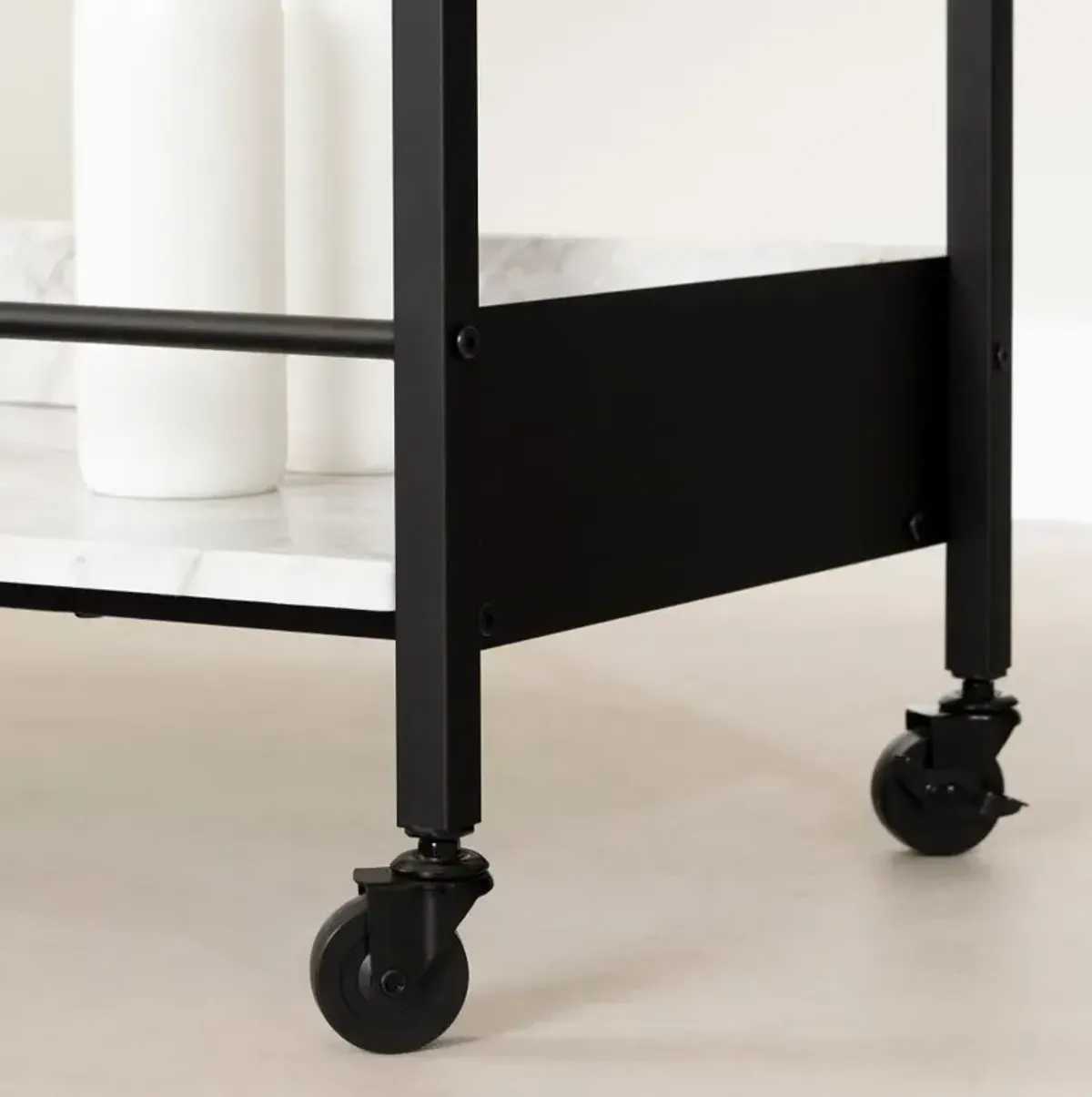 City Life Black and Faux Carrara Marble Bar Cart - South Shore