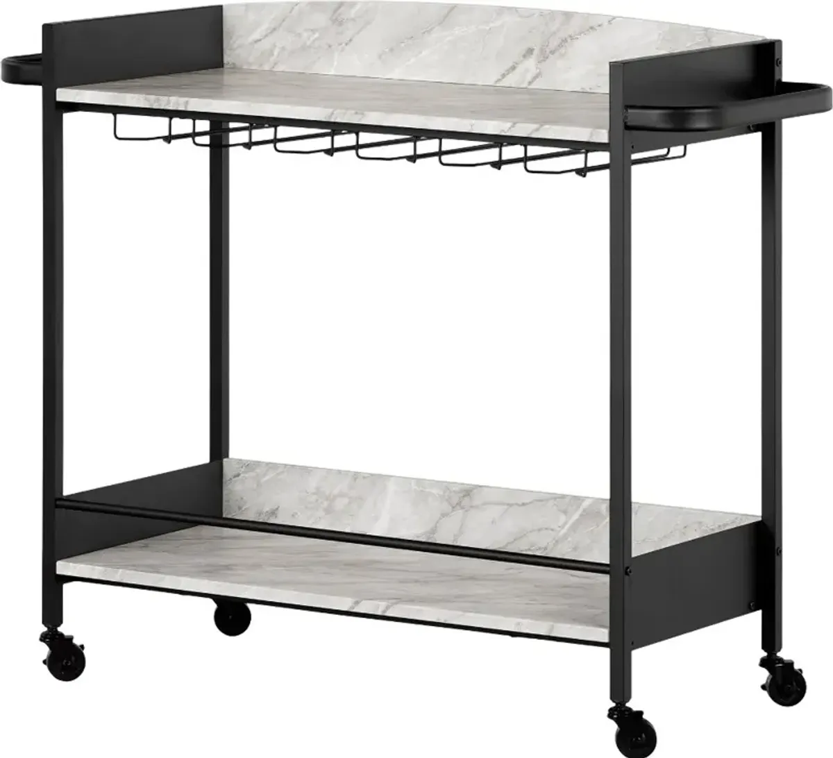 City Life Black and Faux Carrara Marble Bar Cart - South Shore