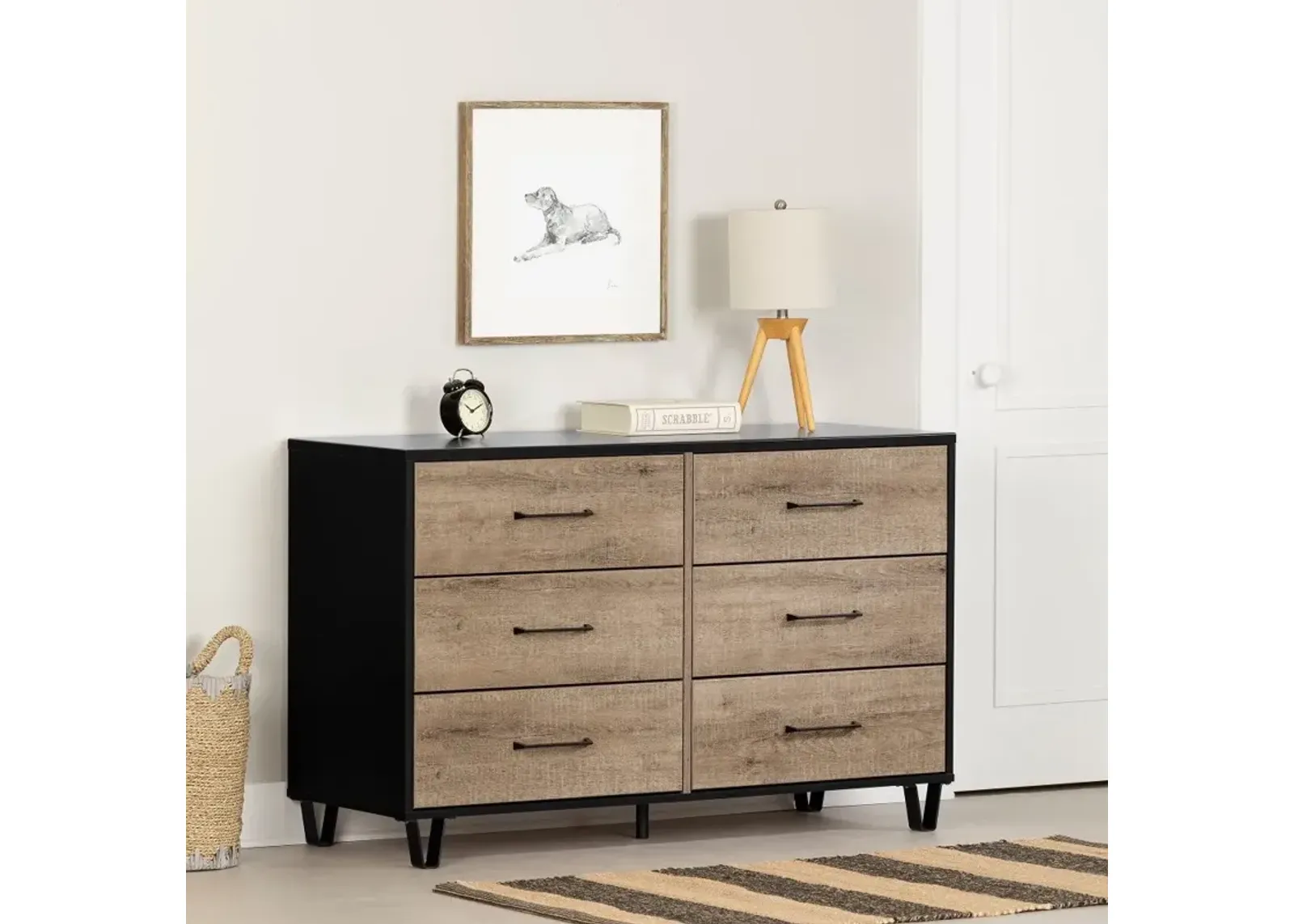 Arlen Weathered Oak and Matte Black 6 Drawer Dresser - South Shore