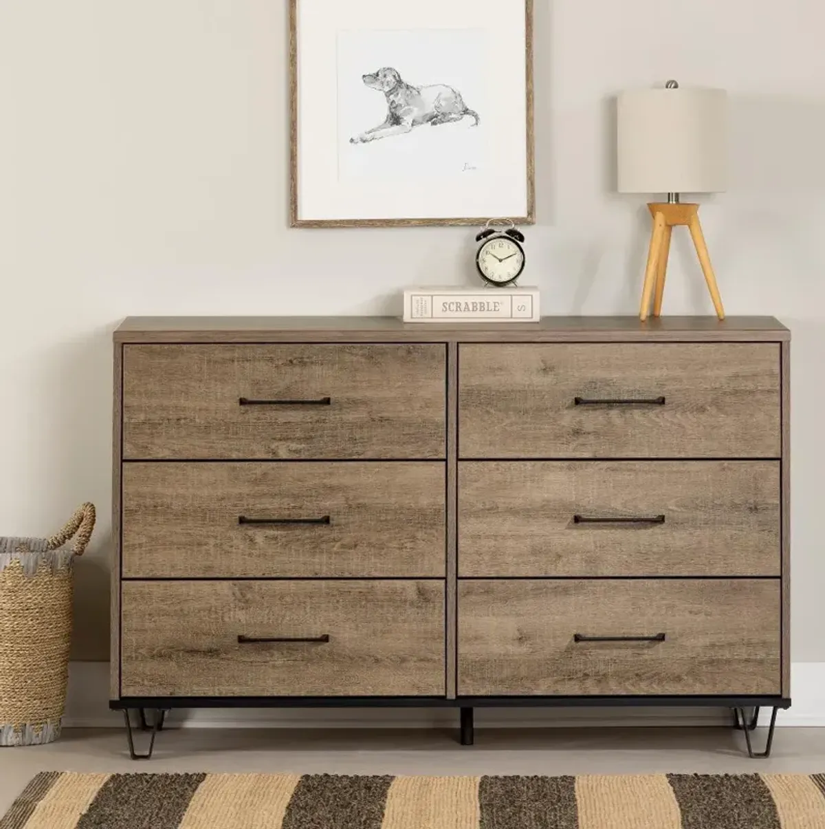 Arlen Weathered Oak 6 Drawer Dresser - South Shore