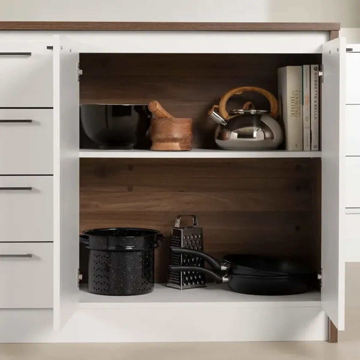 Myro Natural White and Walnut Kitchen Island - South Shore