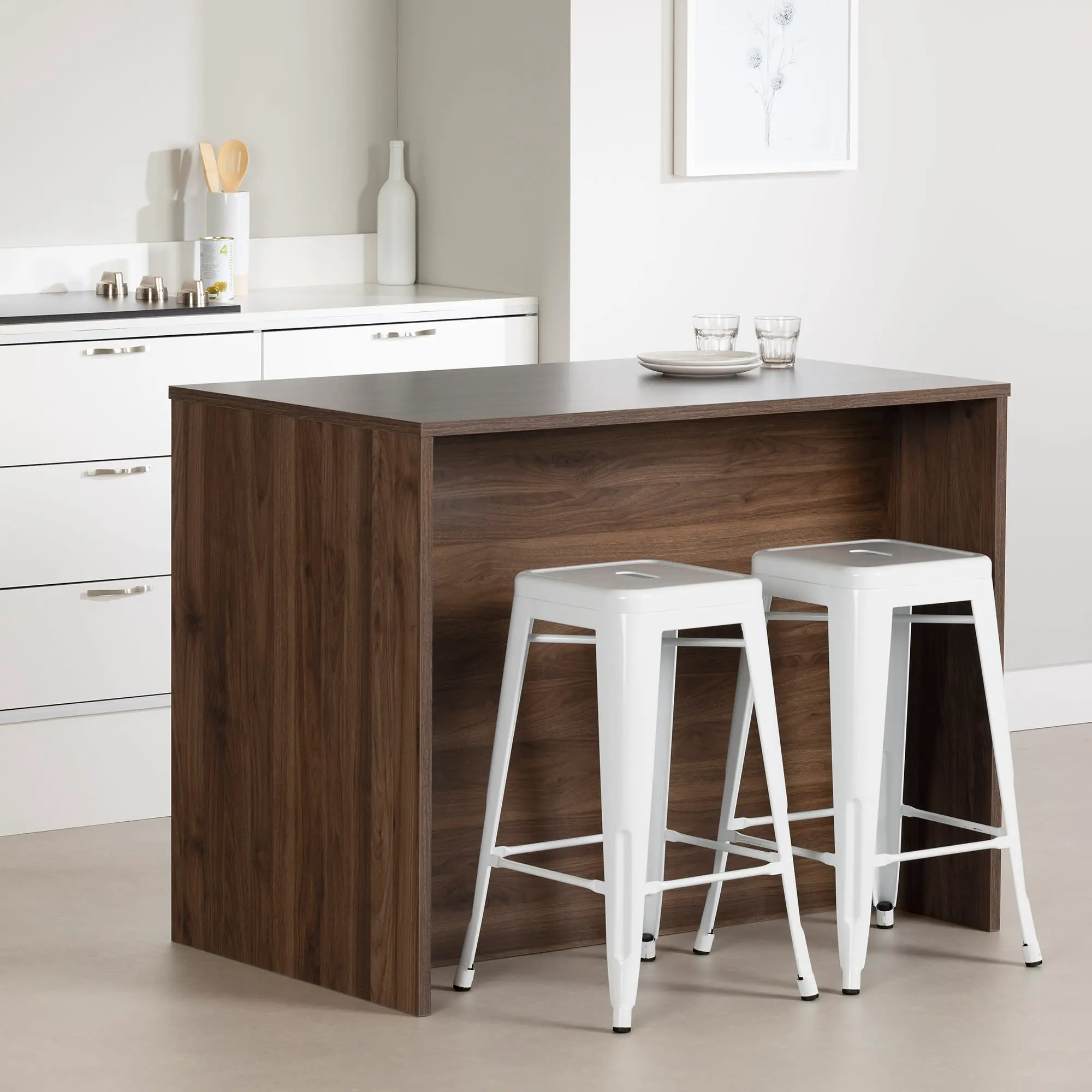 Myro Natural White and Walnut Kitchen Island - South Shore