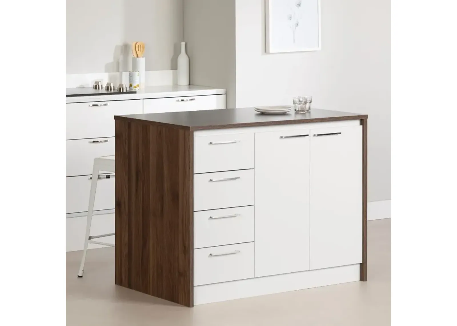 Myro Natural White and Walnut Kitchen Island - South Shore