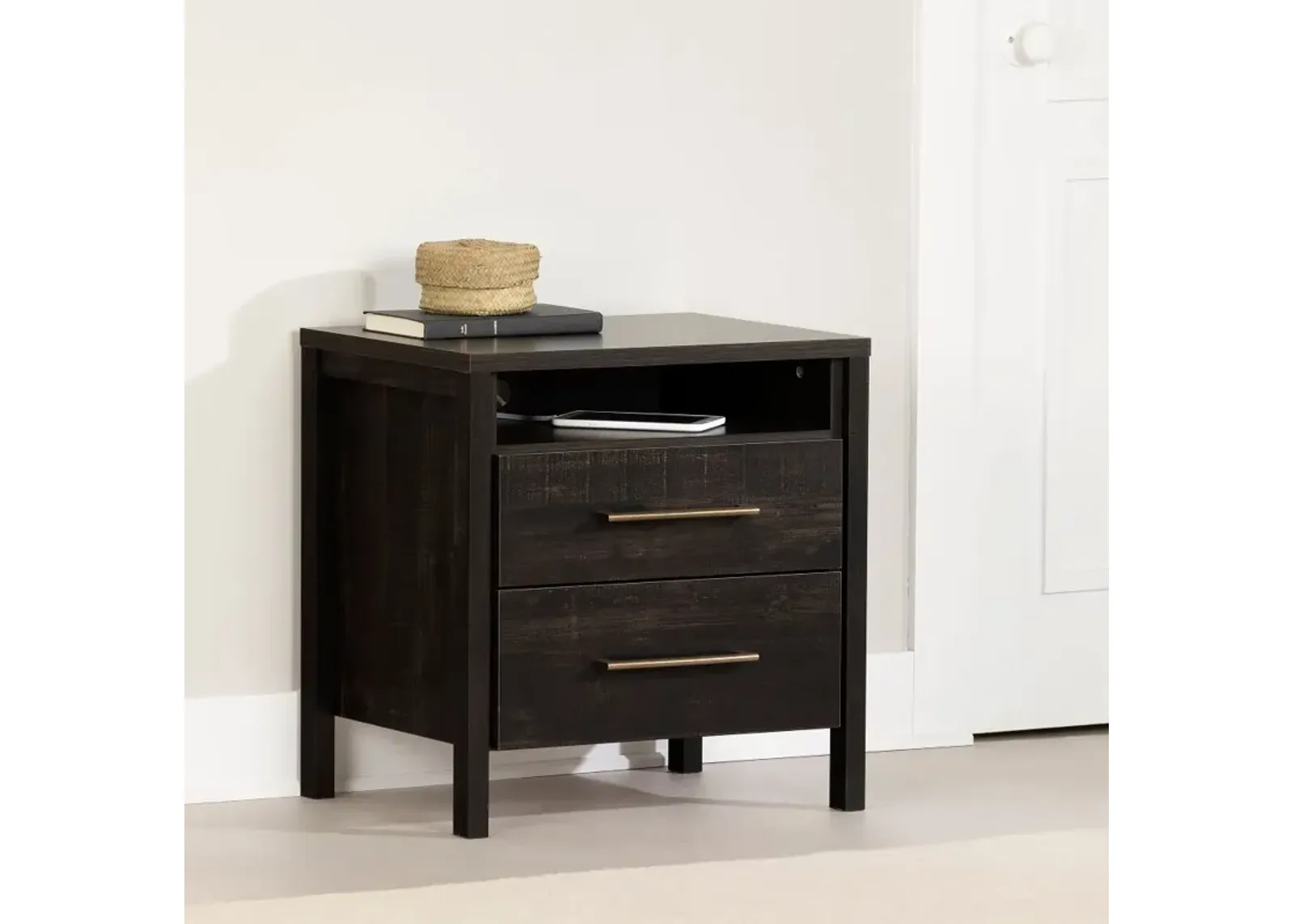 Gravity Rubbed Black 2 Drawer Nightstand - South Shore