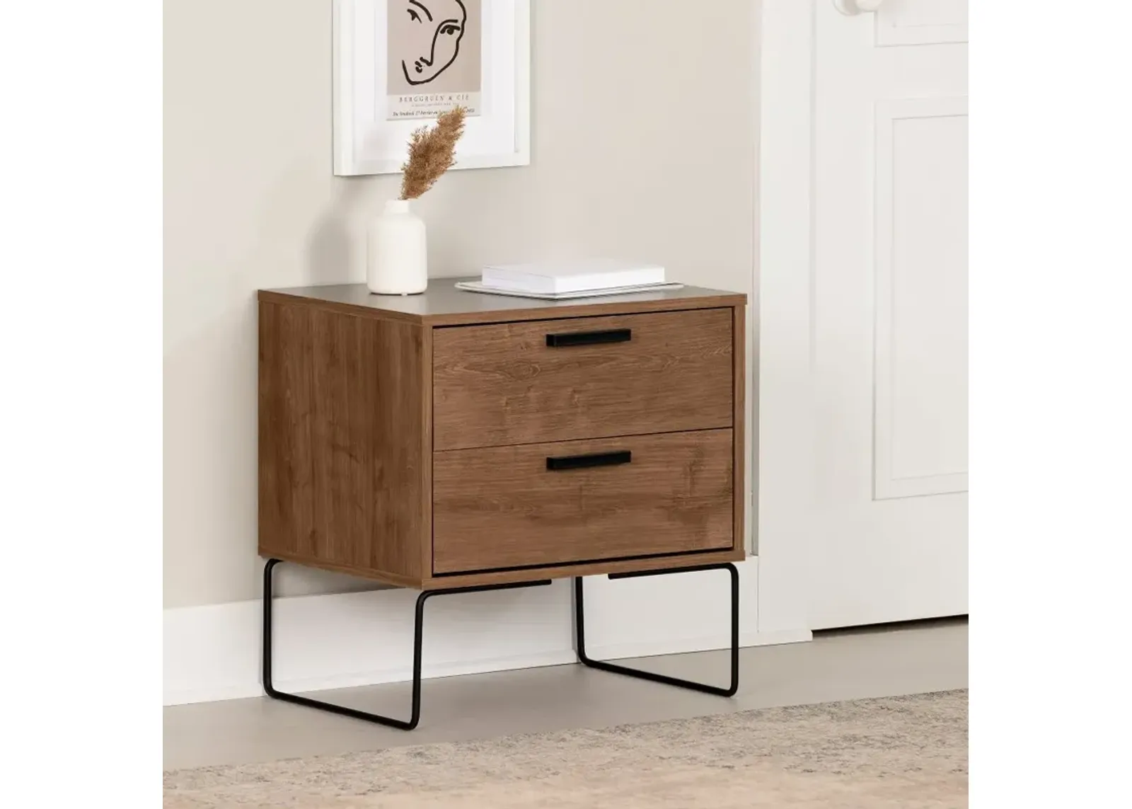 Vito Dark Wood End Table With Two Drawers - South Shore