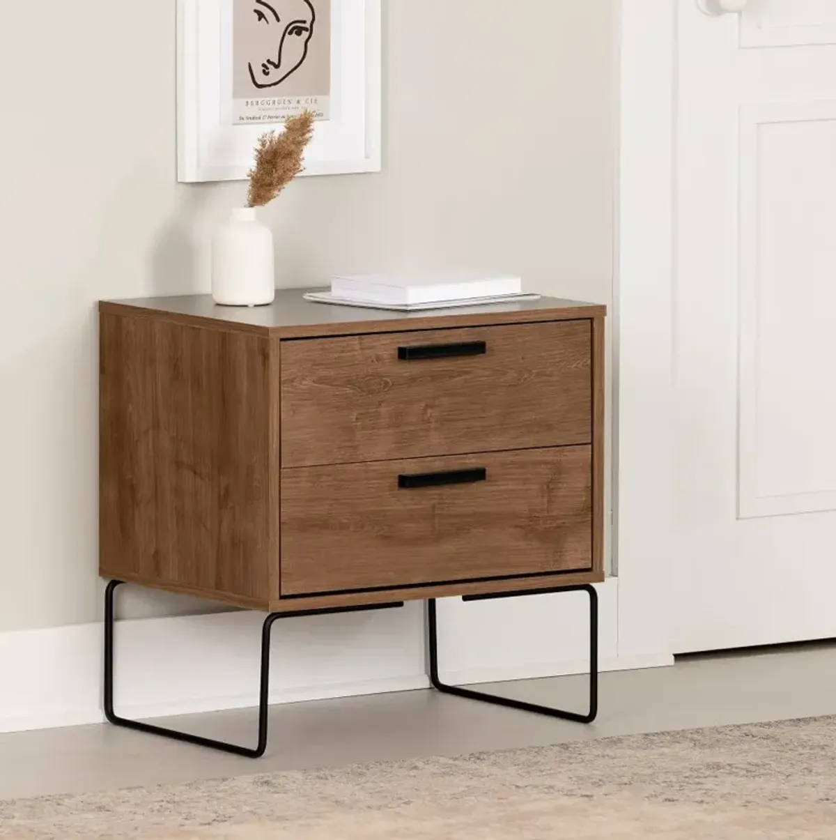 Vito Dark Wood End Table With Two Drawers - South Shore