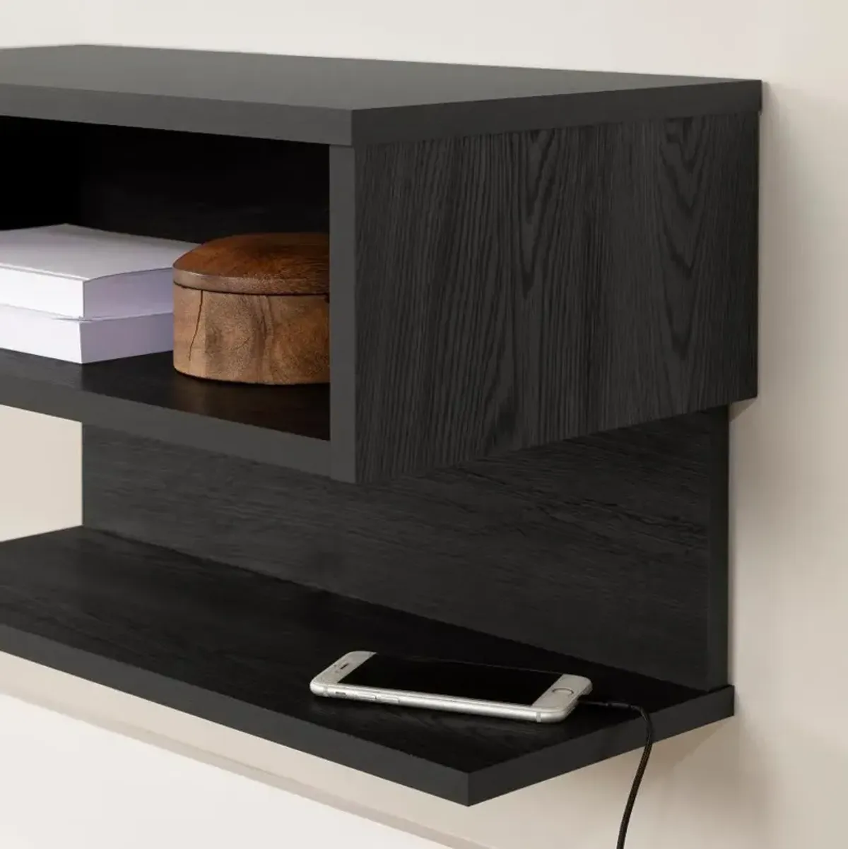 Fusion Gray Oak Floating Nightstand - South Shore