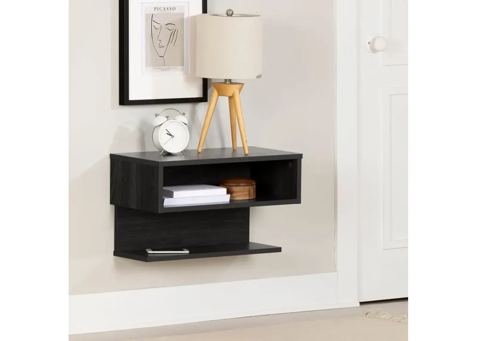 Fusion Gray Oak Floating Nightstand - South Shore