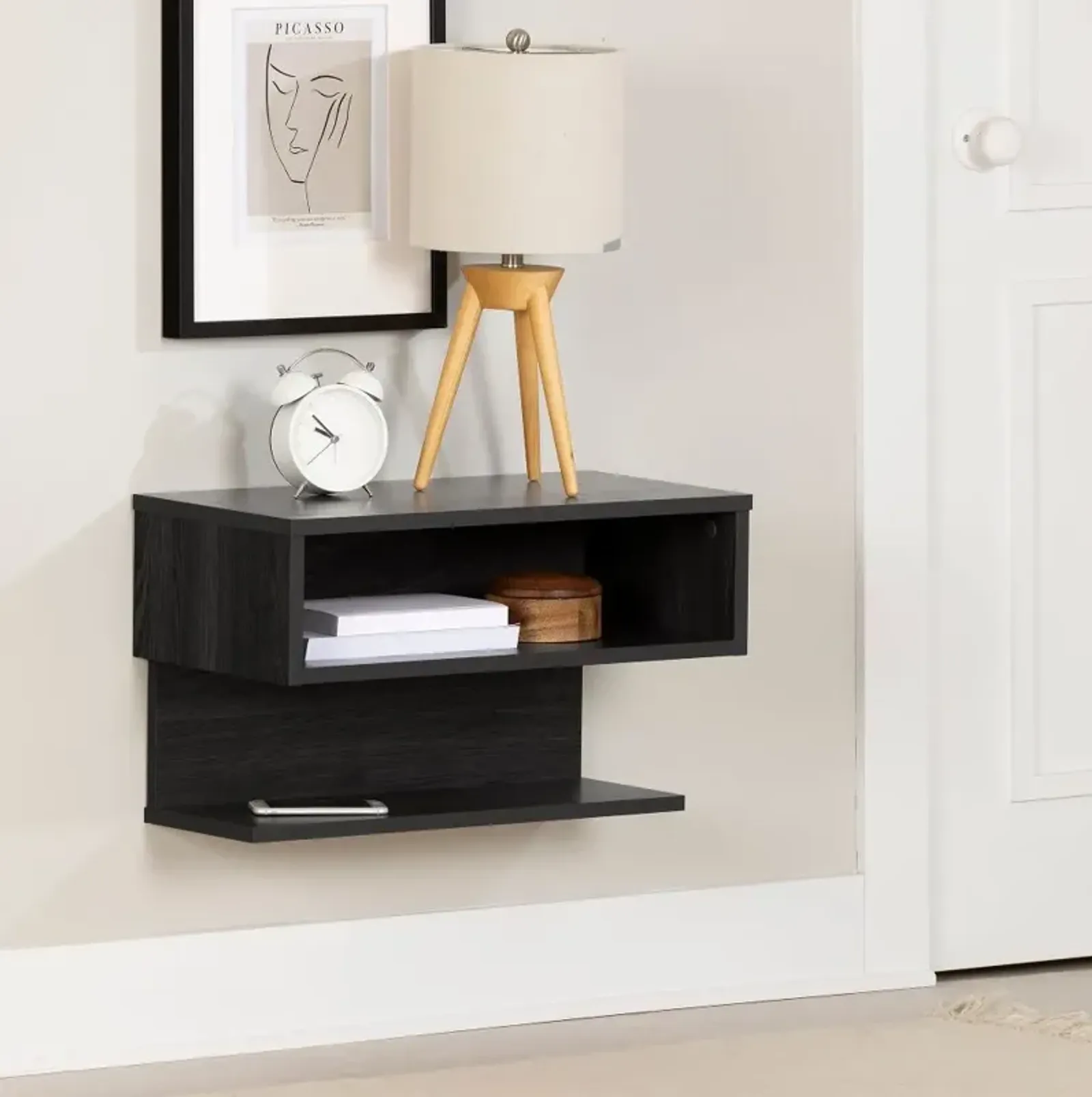 Fusion Gray Oak Floating Nightstand - South Shore