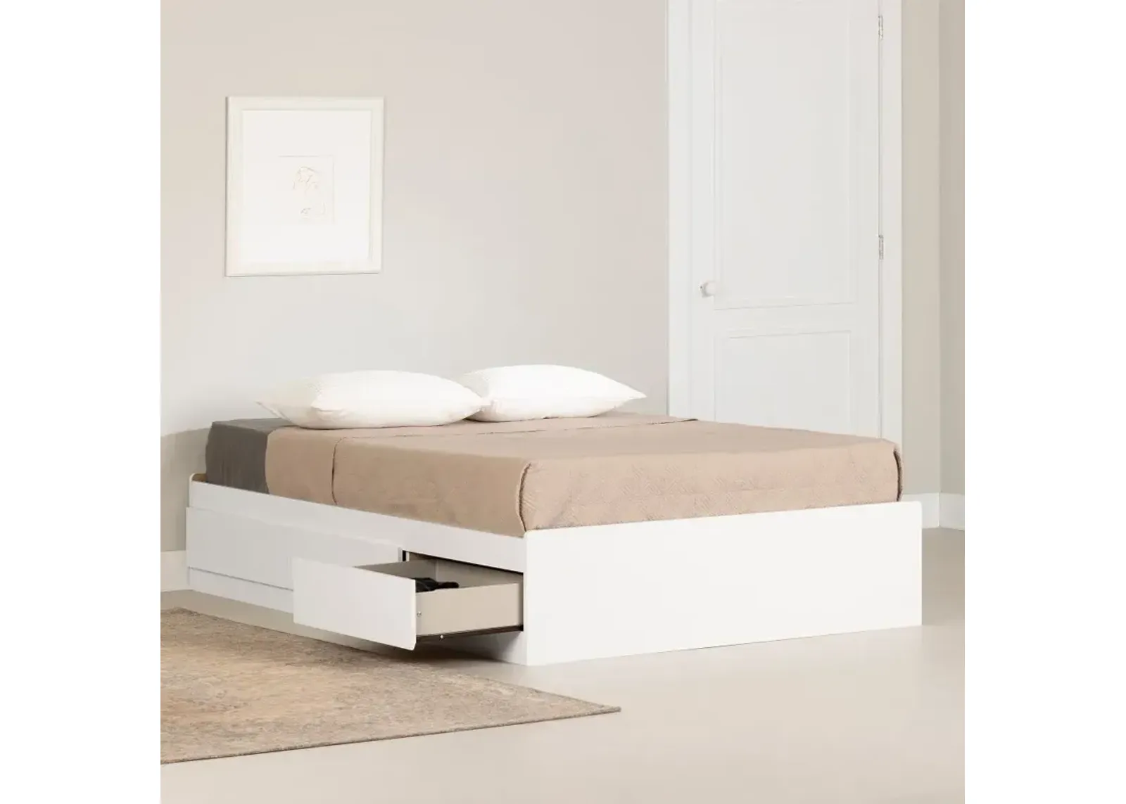 Fusion White Full Storage Platform Bed - South Shore