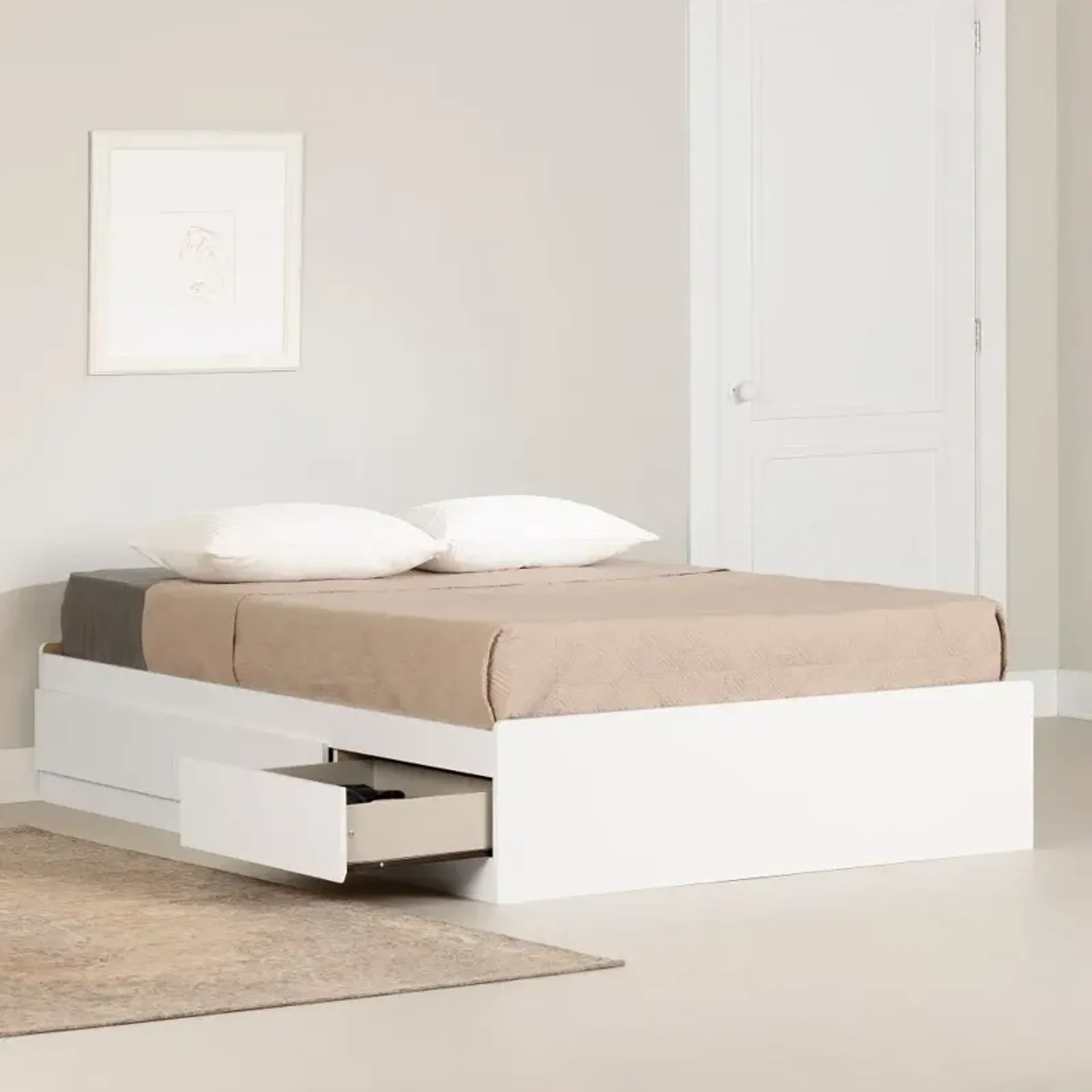 Fusion White Full Storage Platform Bed - South Shore