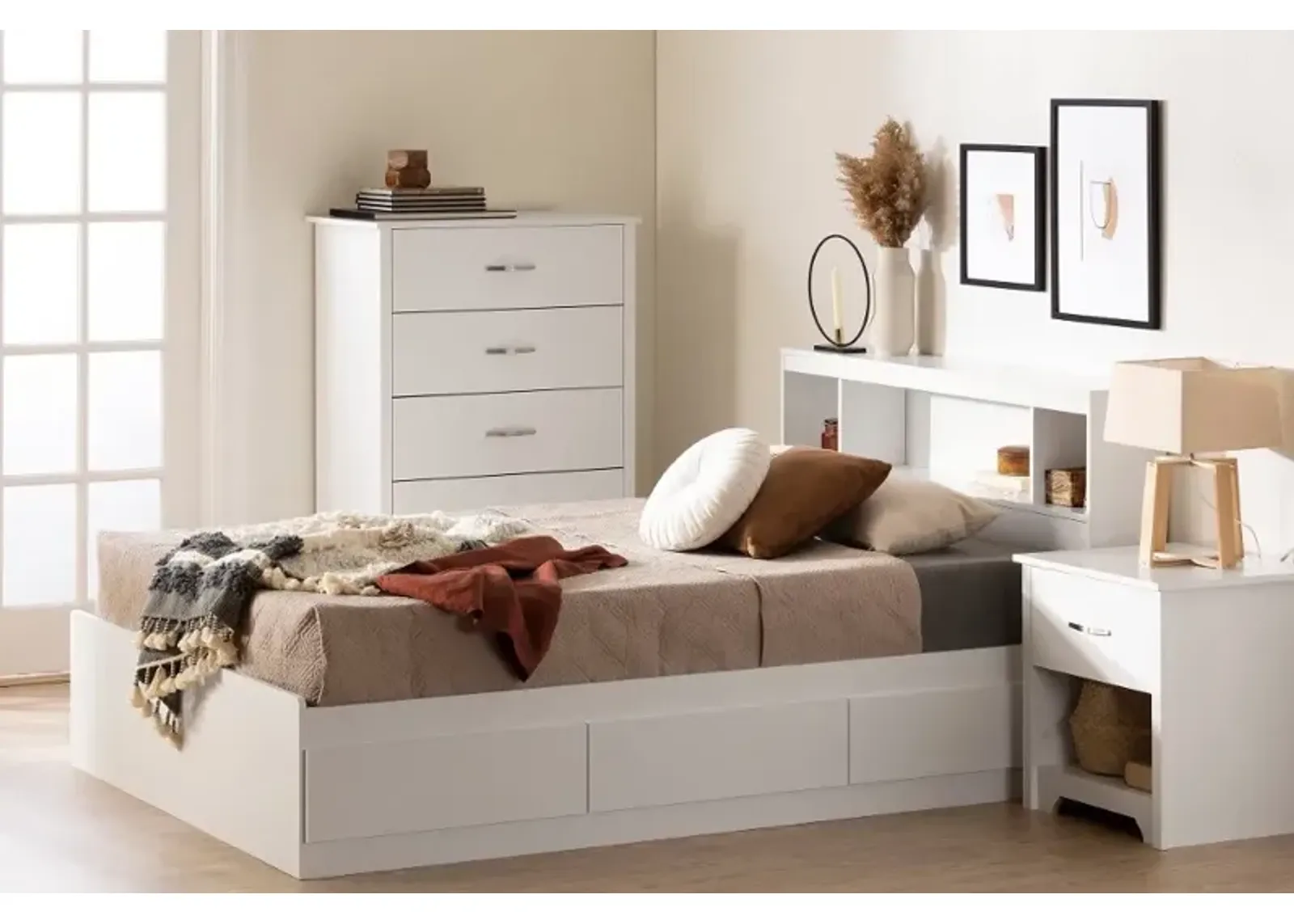 Fusion Full/Queen Pure White Bookcase Headboard - South Shore