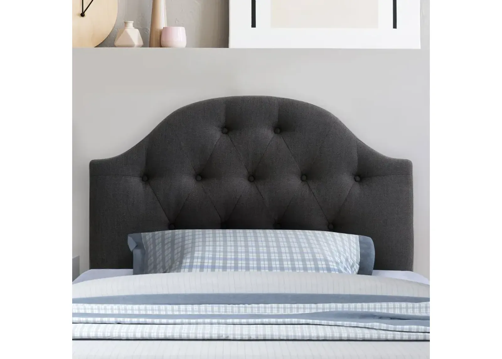 Calera Twin Tufted Dark Grey Fabric Headboard