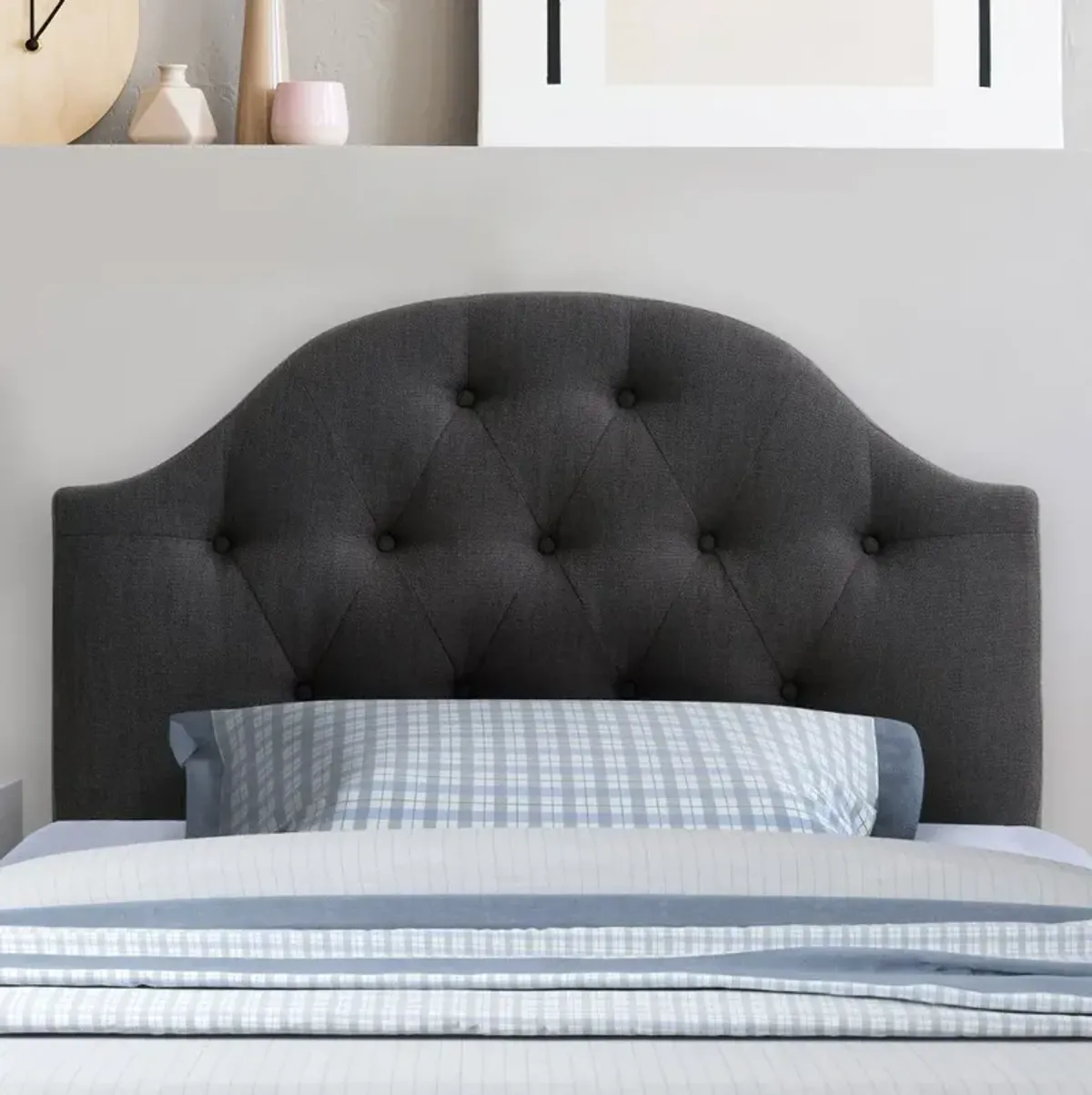 Calera Twin Tufted Dark Grey Fabric Headboard