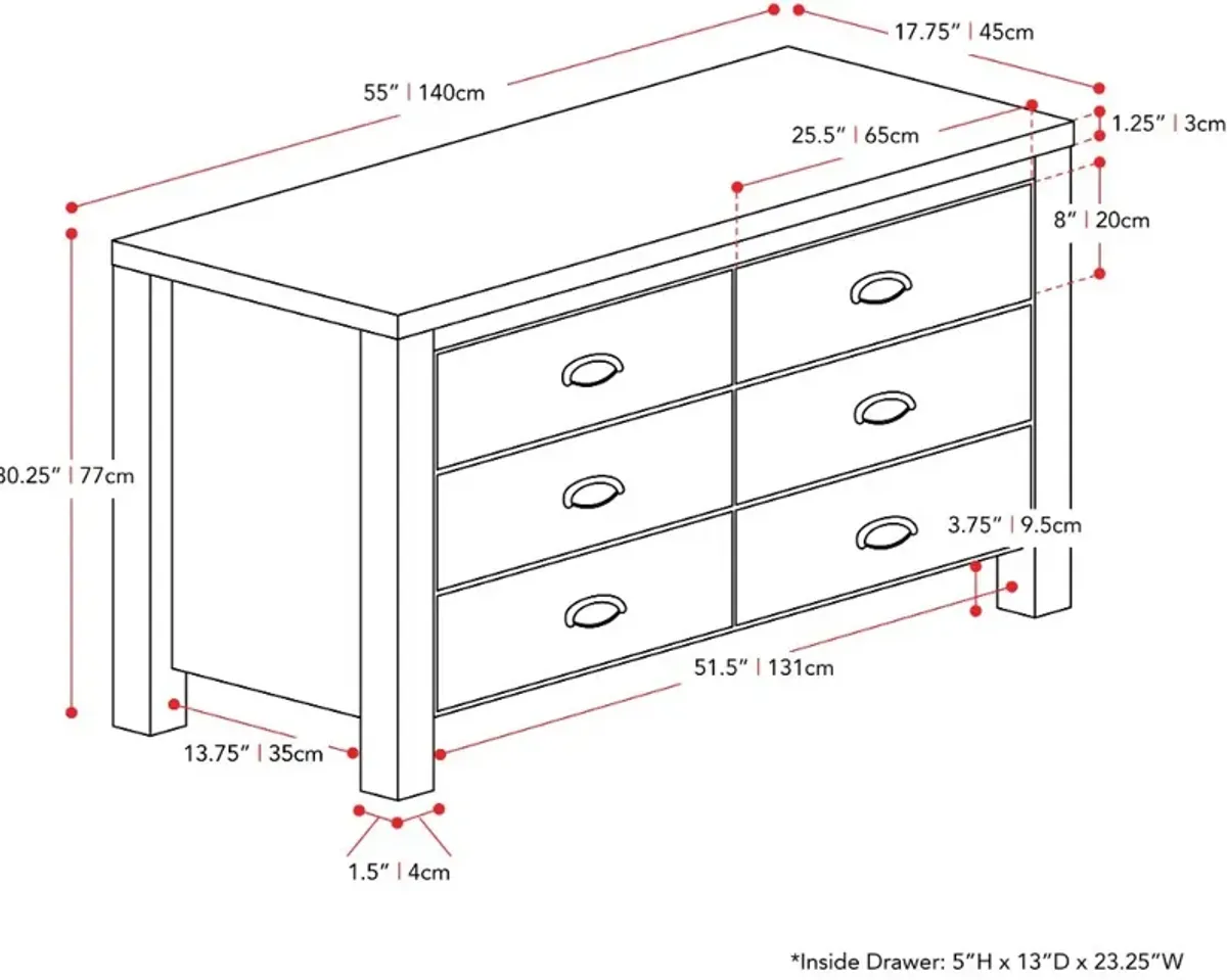 Boston Contemporary White Six Drawer Dresser