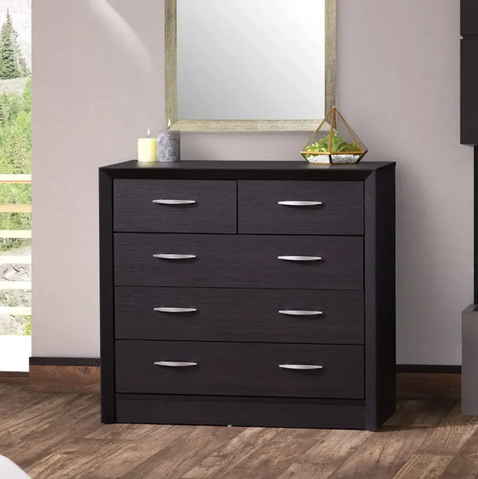 Newport Contemporary Black Five Drawer Dresser