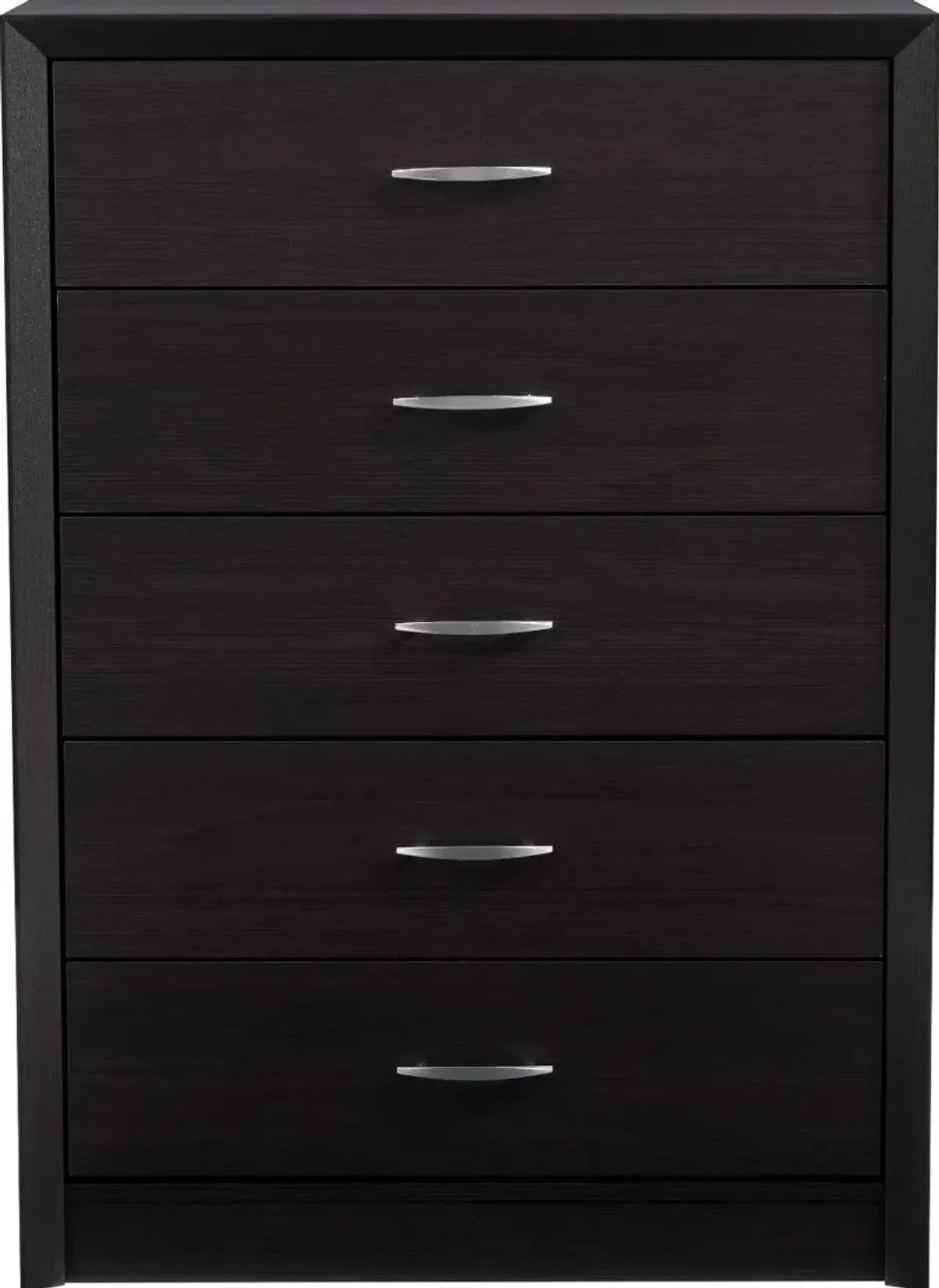 Newport Contemporary Black Five Drawer Tall Dresser