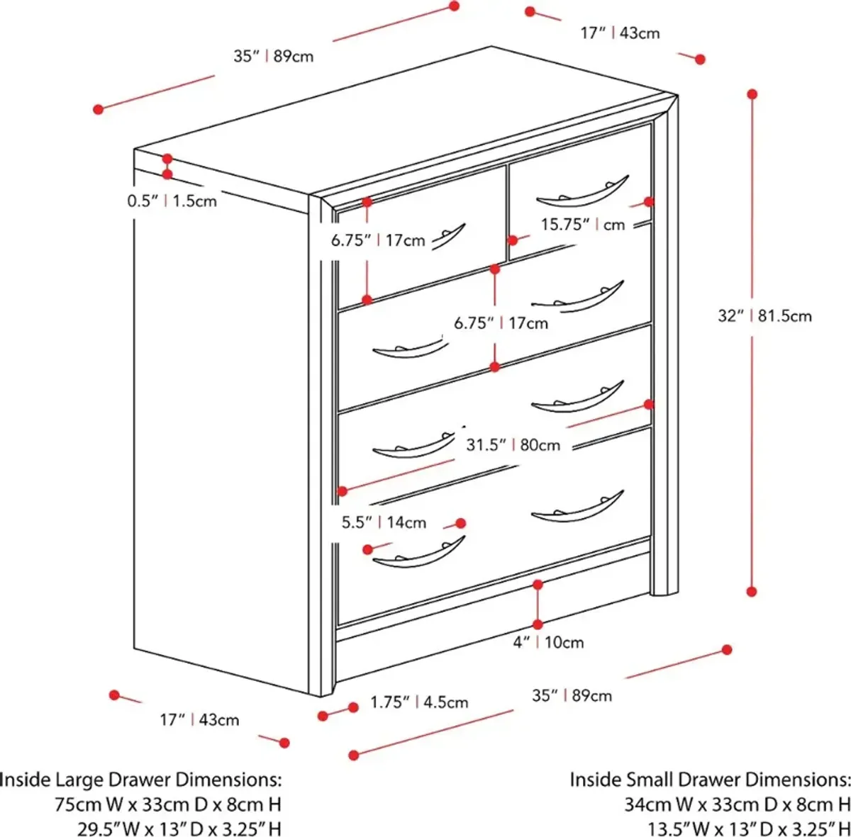 Newport Contemporary White Washed Oak Five Drawer Dresser