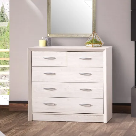 Newport Contemporary White Washed Oak Five Drawer Dresser