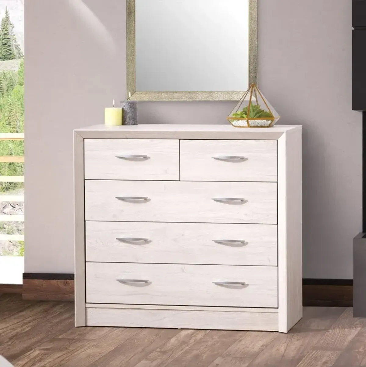 Newport Contemporary White Washed Oak Five Drawer Dresser