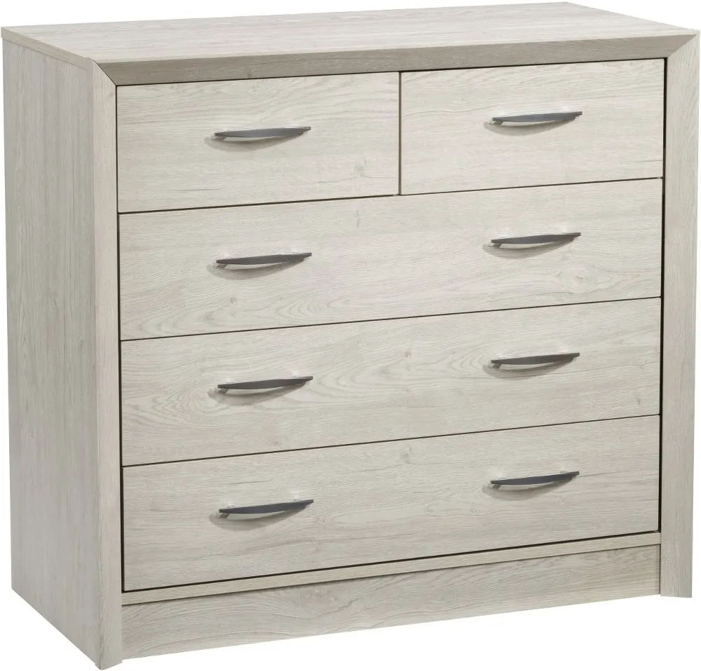 Newport Contemporary White Washed Oak Five Drawer Dresser