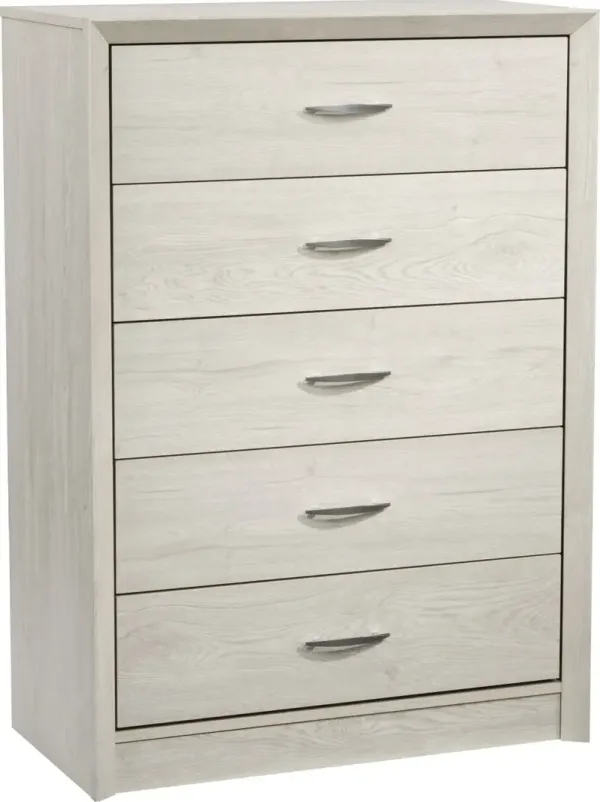 Newport Contemporary White Washed Oak Five Drawer Tall Dresser
