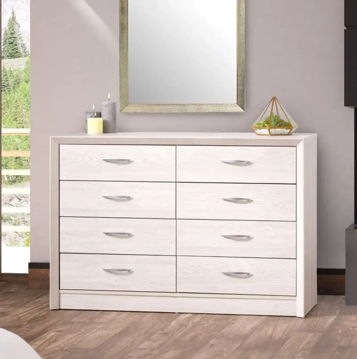 Newport Contemporary White Washed Oak 8-Drawer Dresser