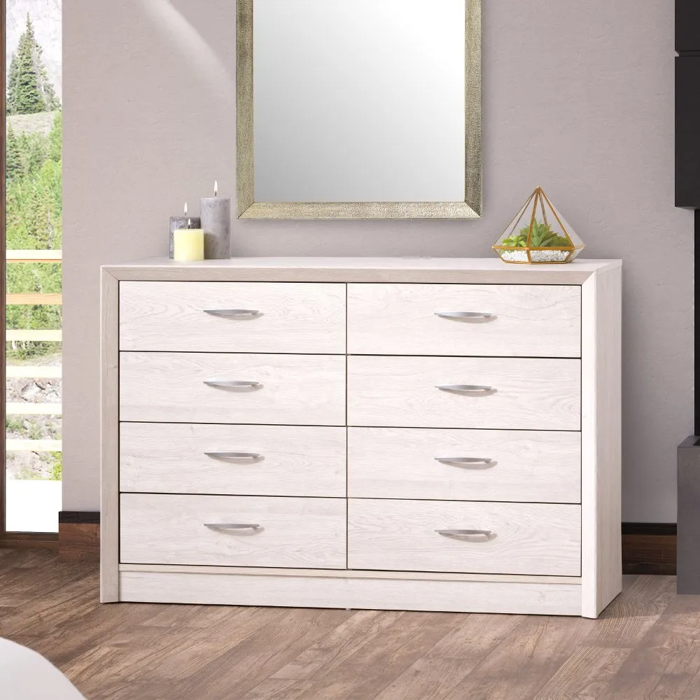 Newport Contemporary White Washed Oak 8-Drawer Dresser