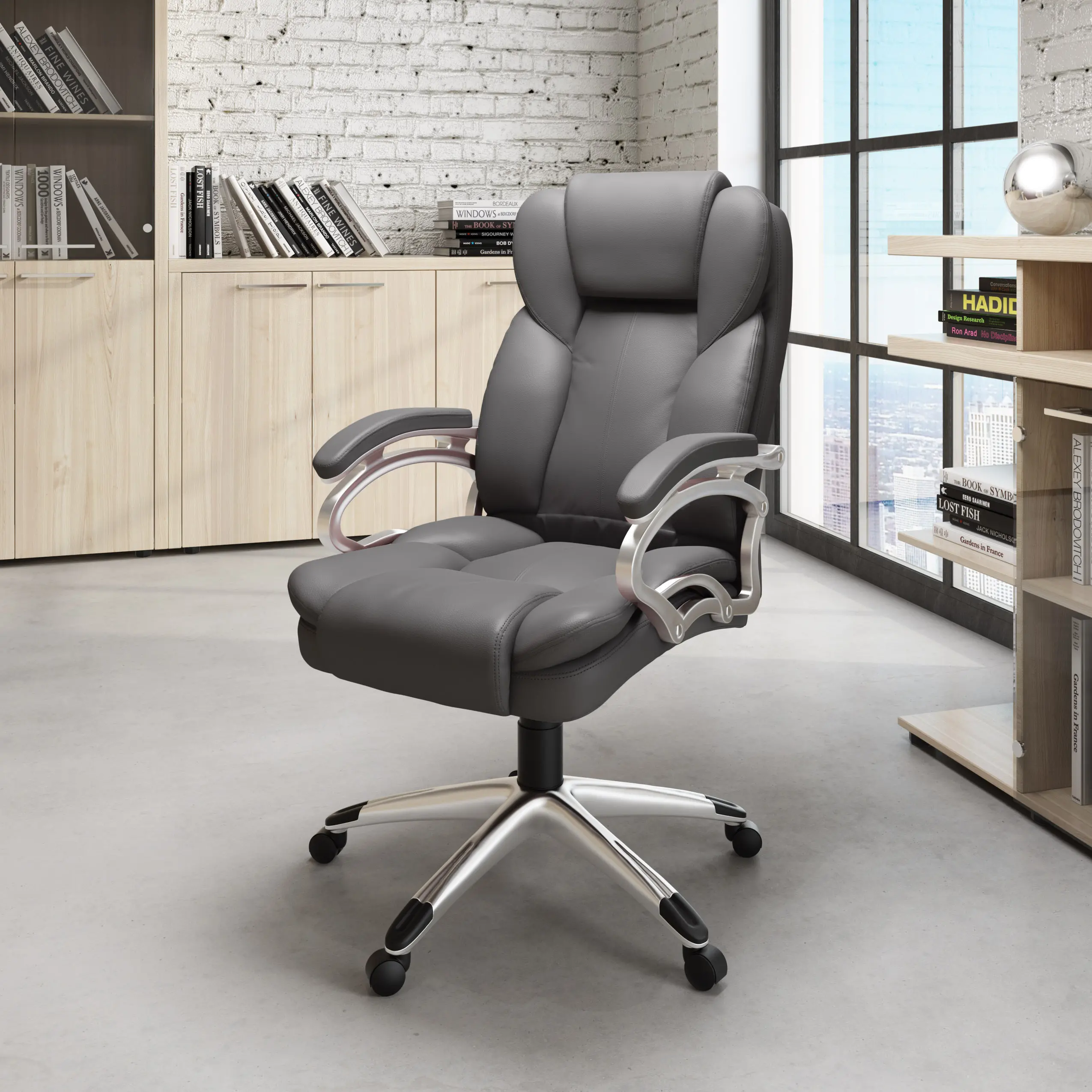 Workspace Contemporary Gray Leatherette Executive Office Chair