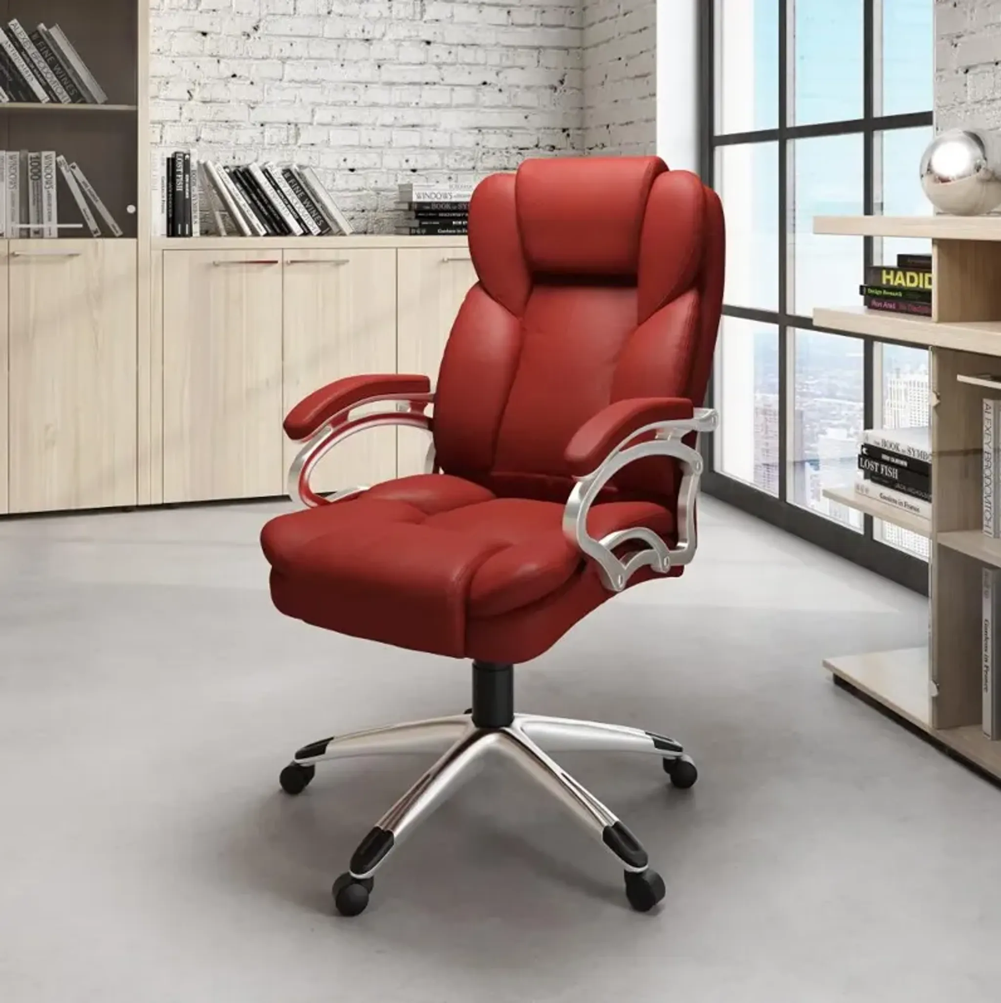 Workspace Contemporary Red Leatherette Executive Office Chair ...