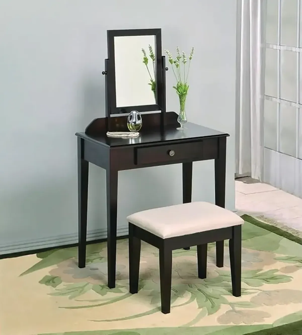 Iris Espresso Vanity Table and Stool Set