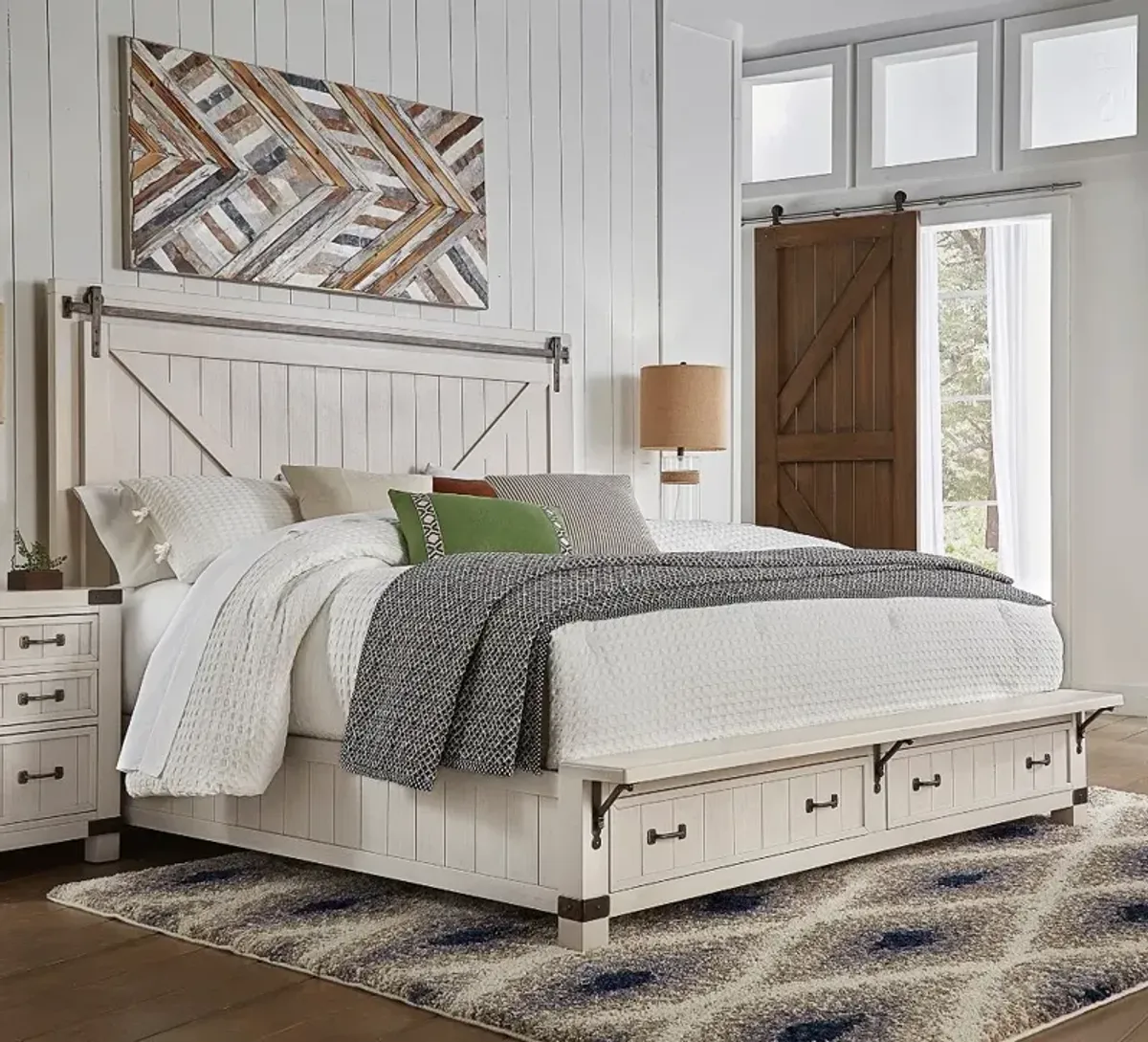 Mill River White Queen Storage Bed