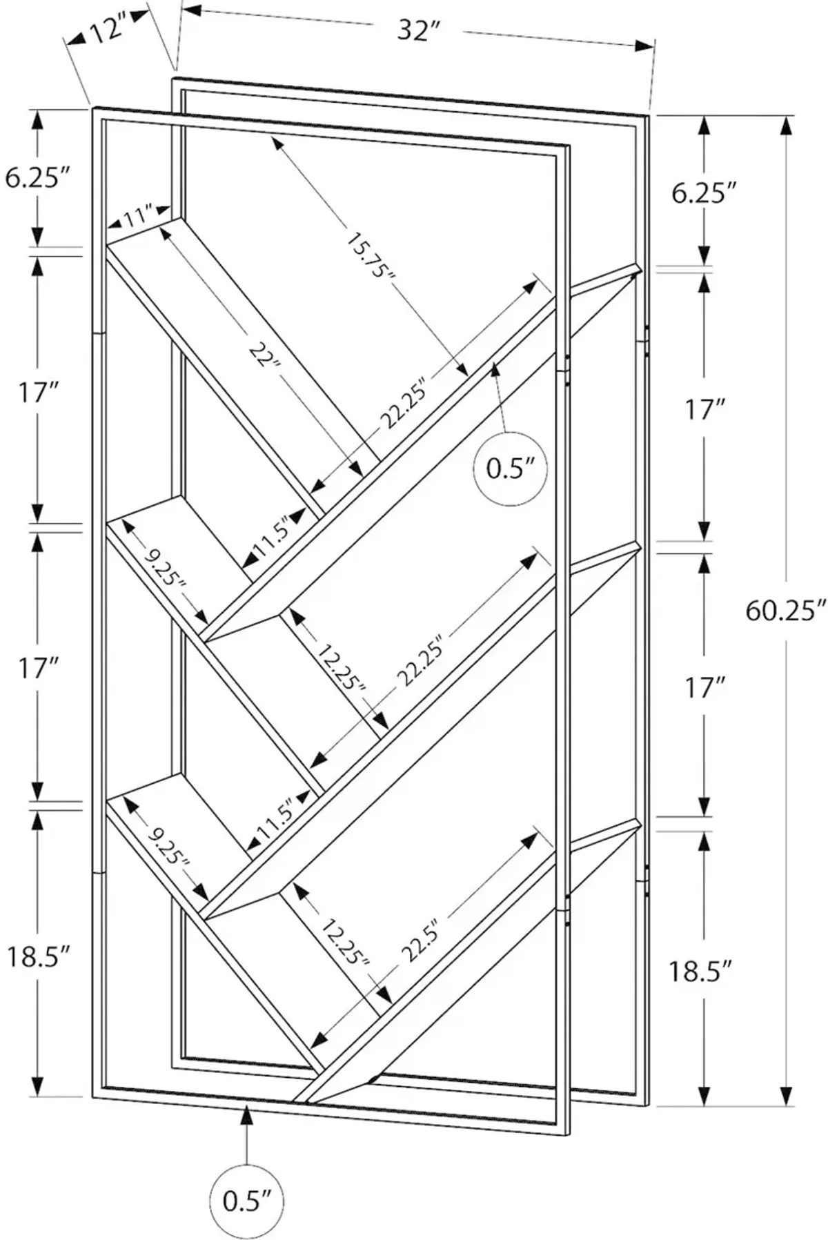 Cliff Contemporary 60" Gray Bookcase