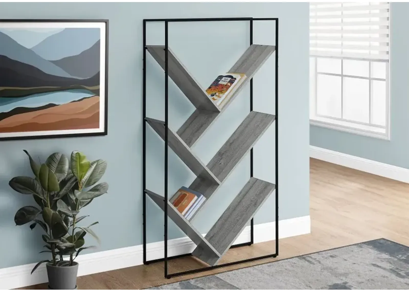 Cliff Contemporary 60" Gray Bookcase