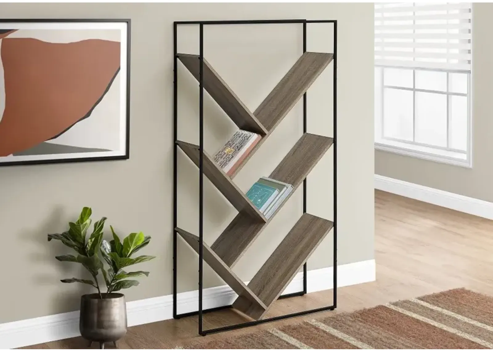 Cliff Contemporary 60" Taupe Bookcase