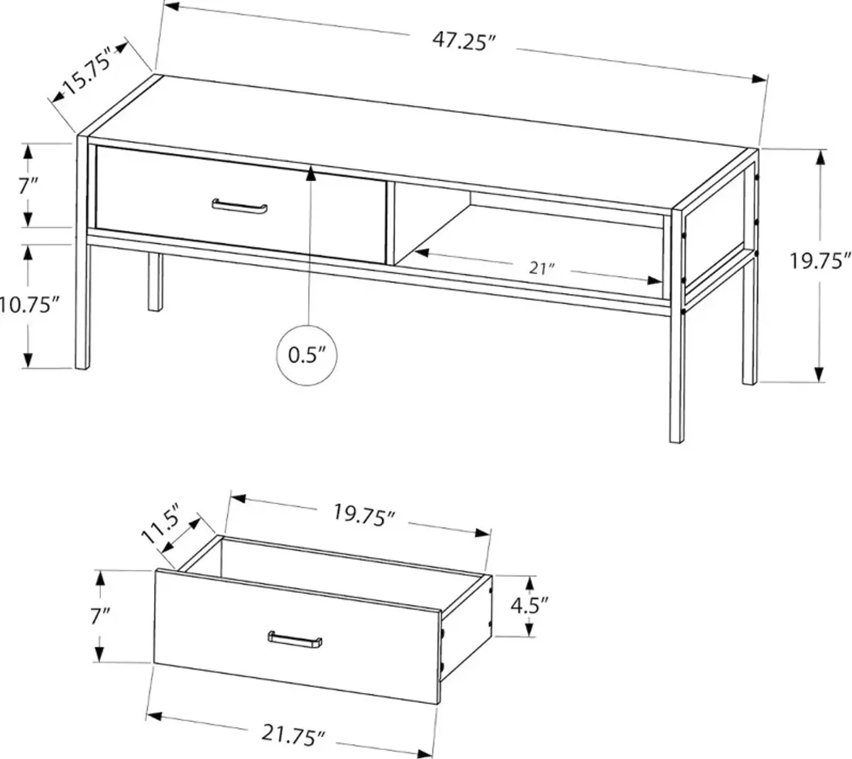 Industrial 48 Inch Black TV Stand