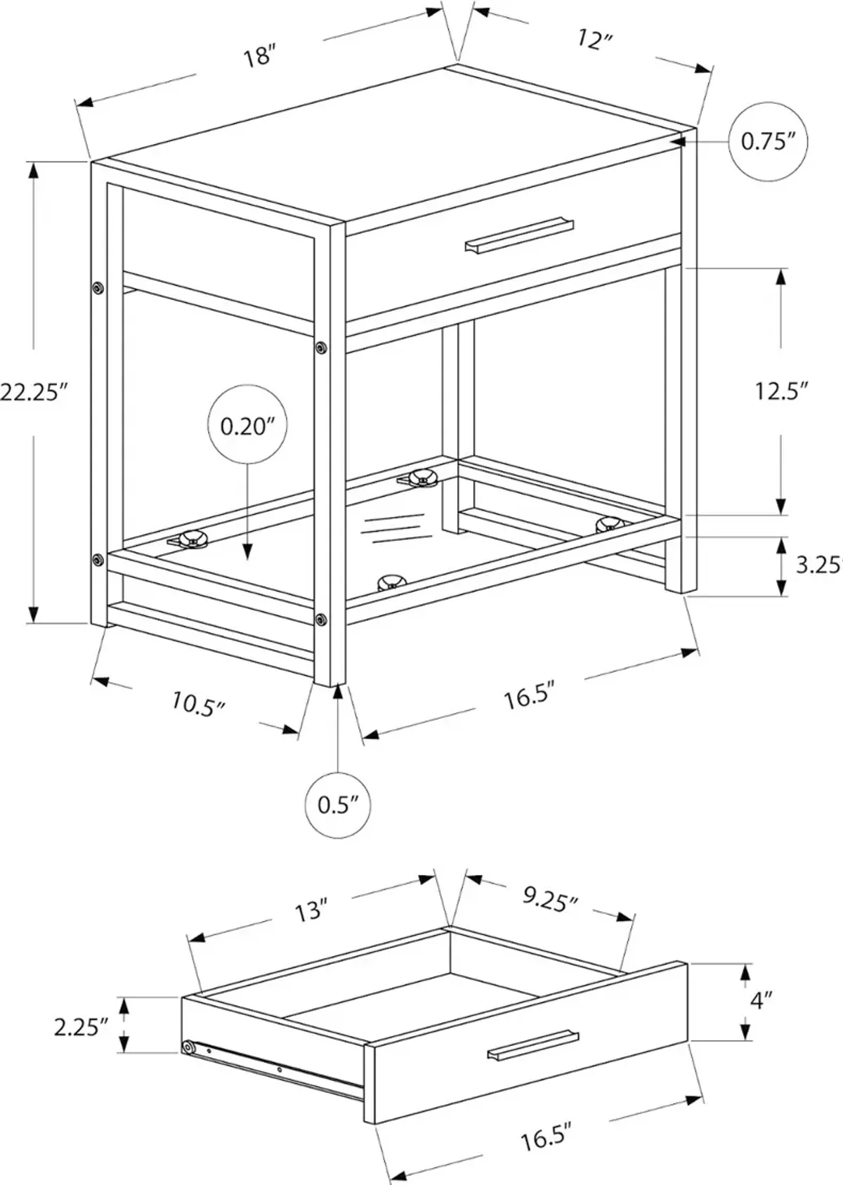 Industrial Taupe One Drawer Accent Table