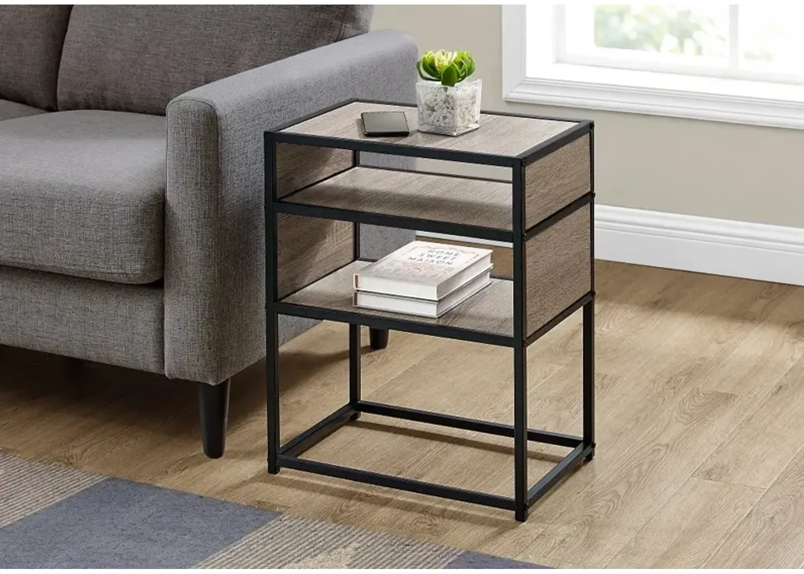 Industrial Taupe Two Shelf Accent Table