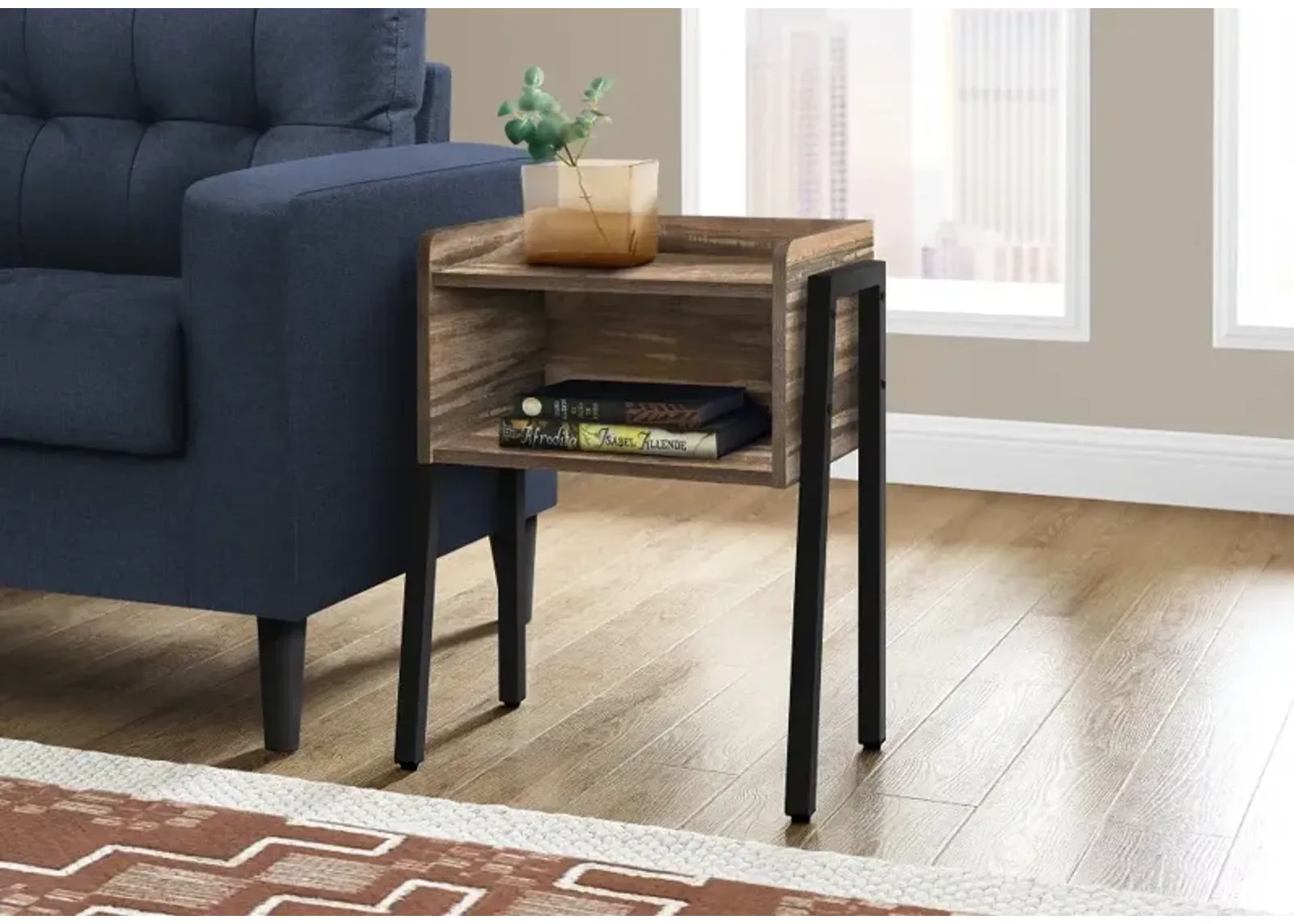 Industrial Brown Reclaimed Wood Storage Cubby Accent Table