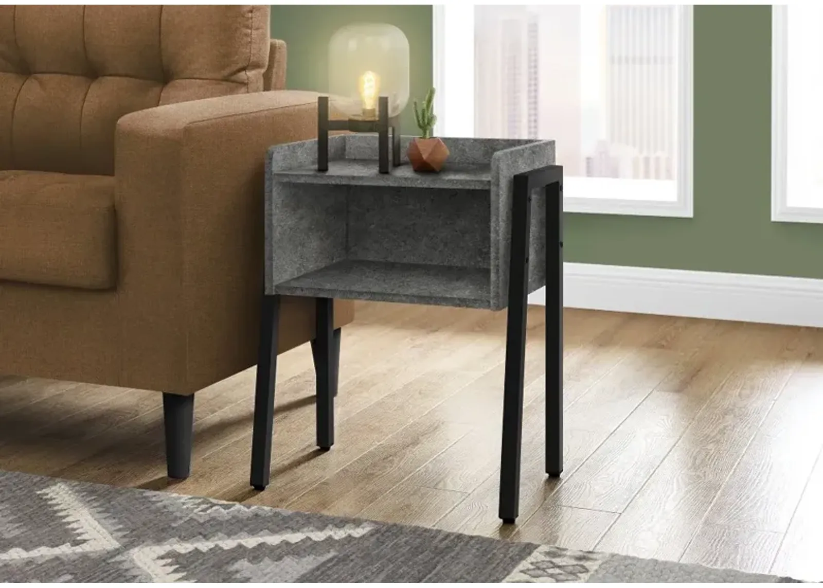 Industrial Grey Stone-Look Storage Cubby Accent Table