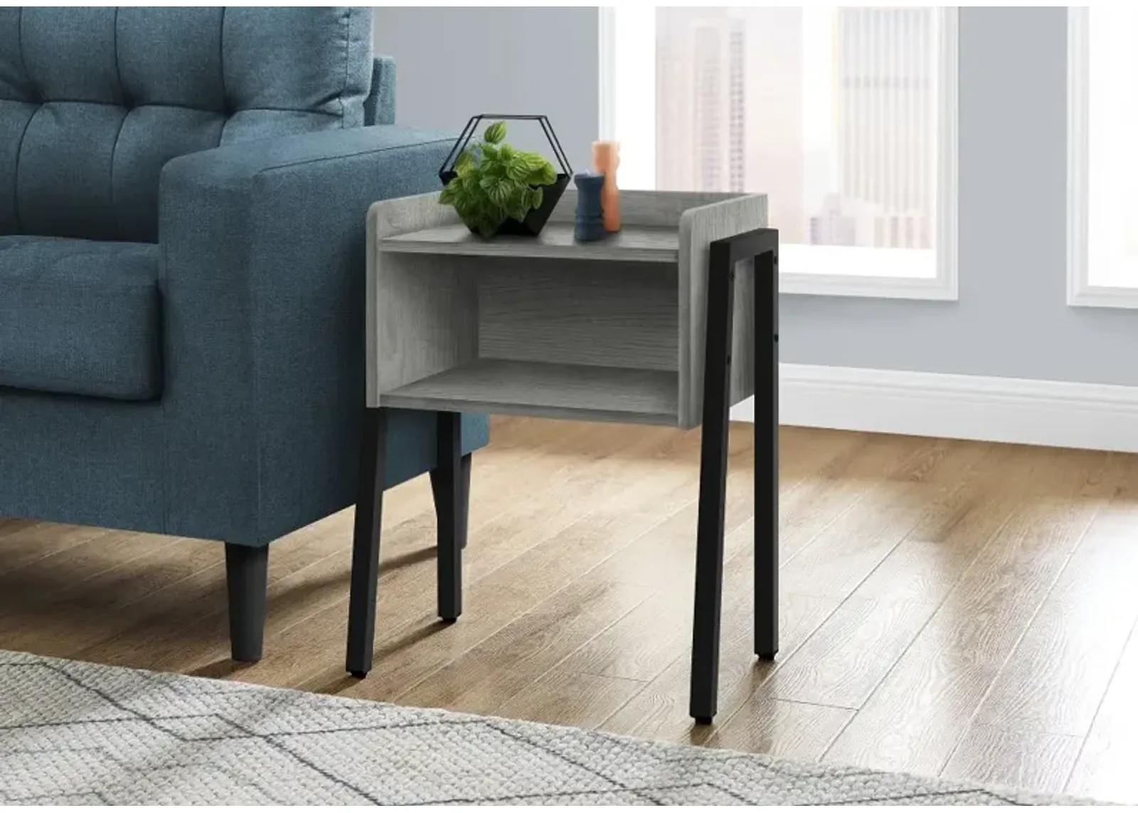 Industrial Grey Storage Cubby Accent Table