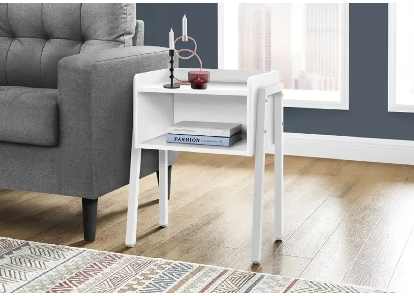 Industrial White Storage Cubby Accent Table